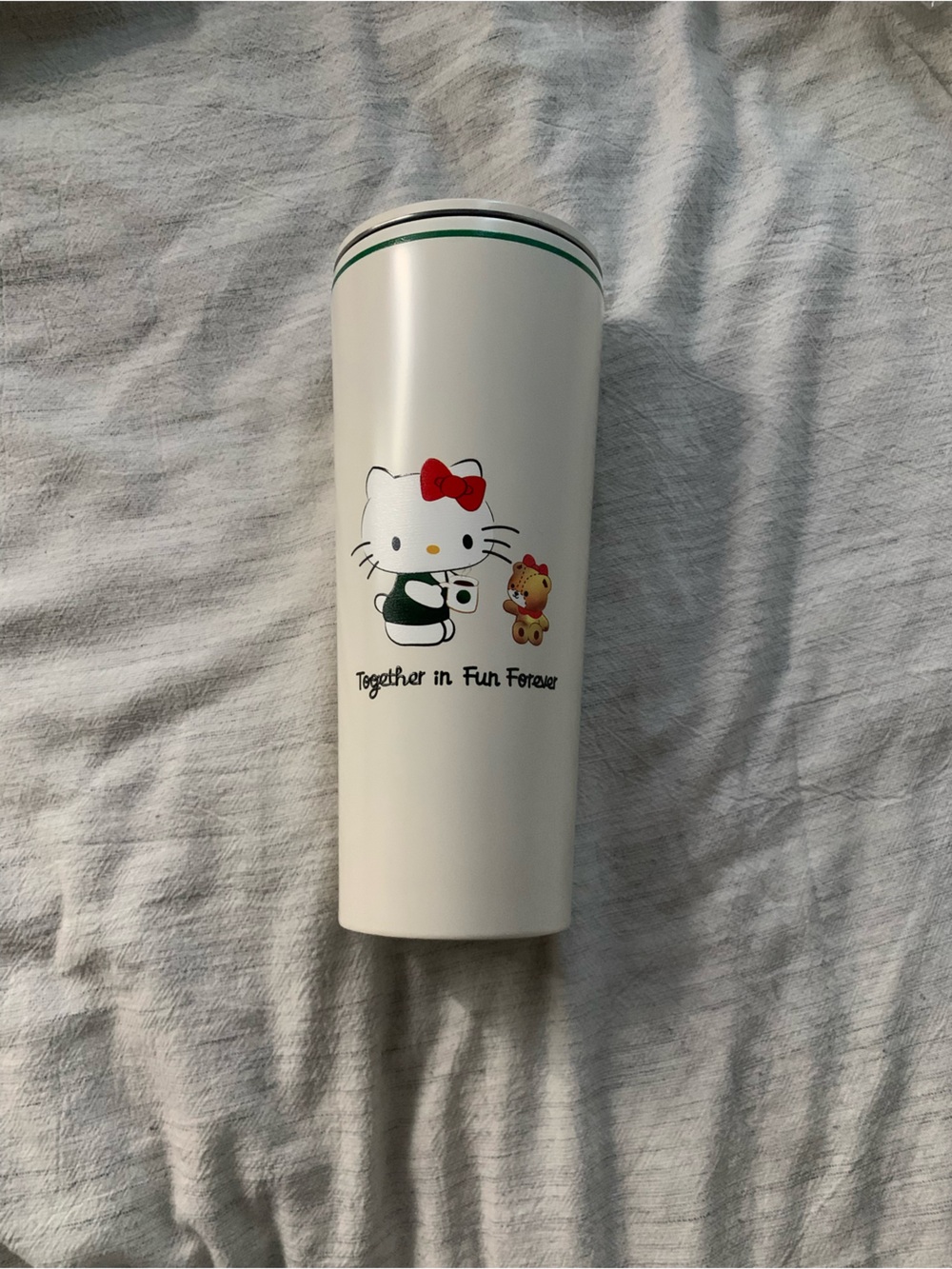 Hello Kitty White Tumbler with Red Bow and Green Accents